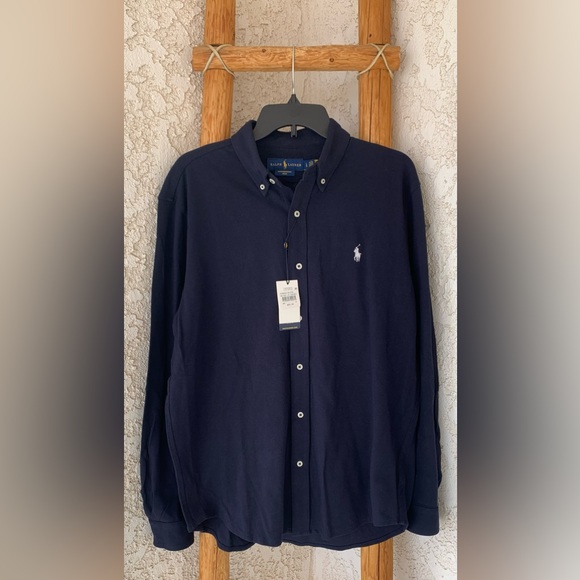 POLO RALPH LAUREN FEATHERWEIGHT MESH MEN’S LARGE LONG SLEEVE BUTTON UP - Picture 4 of 9